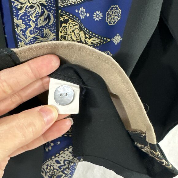 Koos Of Course Mixed Pattern Blue Black Button Up Shirt Womens Size L Lagenlook - Picture 11 of 12